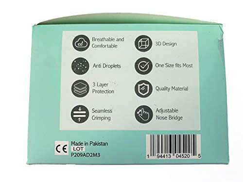 Mr Mask 3-Ply Disposable Face Mask Protective Adult Face Masks Breathable, Blue - Pack of 50