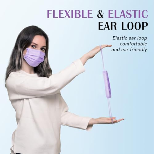 Disposable Face Mask For Adults - Travel Essentials, 100 Pack Individually Wrapped, 4 Ply Protection,Safety Masks Disposable - color: Purple