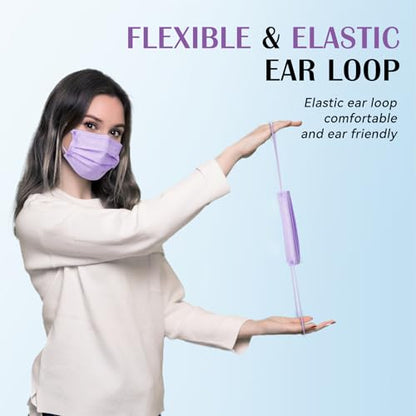 Disposable Face Mask For Adults - Travel Essentials, 100 Pack Individually Wrapped, 4 Ply Protection,Safety Masks Disposable - color: Purple