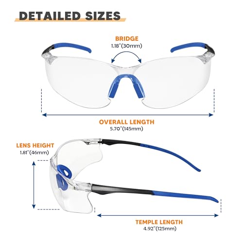 Clear Safety Glasses 12 Pack, Protective Eyewear UV Protection ANSI Z87.1, Safety Goggles Scratch & Impact Resistant, Eye Protection with Nose Pads for Men & Women Construction, Shooting, Lab Work - color: Clear Lens/Blue Temples, style: 12 Pack