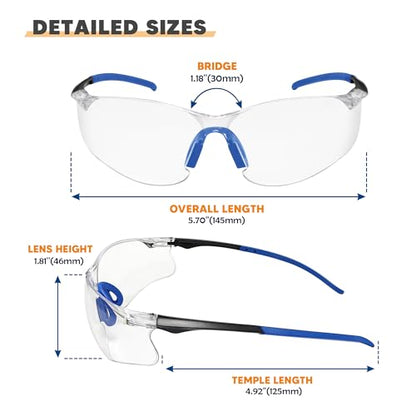 Clear Safety Glasses 24 Pack, Protective Eyewear UV Protection ANSI Z87.1, Safety Goggles Scratch & Impact Resistant, Eye Protection with Nose Pads for Men & Women Construction, Shooting, Lab Work - color: Clear Lens/Blue Temples, style: 24 Pack