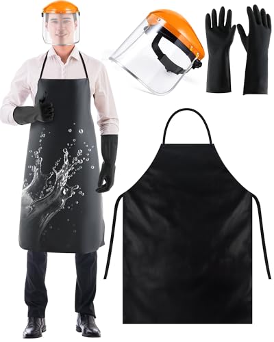 Safety Face Mask Shield with 42.5" Waterproof Rubber Apron Gloves for Men Chemical Grinding Cleaning Industrial - color: Black,orange