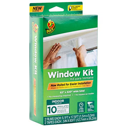 Duck Brand Window Insulation Kit - Winter Seal Kit Fits up to 10 Windows - Rolled Shrink Film Cuts to Size for Easy Indoor Installation - Tape Included - 62 in. by 420 in.- Clear - size: 10 windows
