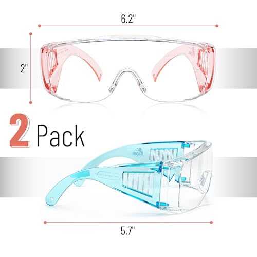 UNCO- Safety Goggles Over Glasses, Protective Goggles, Anti Fog, Work, Safety Glasses Over - color: Light Blue and Light Pink, size: 2 Pack