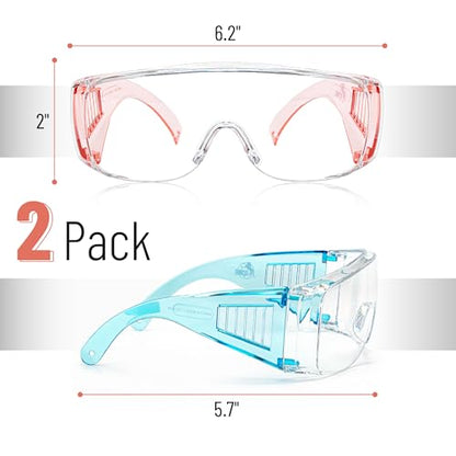 UNCO- Safety Goggles Over Glasses, Protective Goggles, Anti Fog, Work, Safety Glasses Over - color: Light Blue and Light Pink, size: 2 Pack