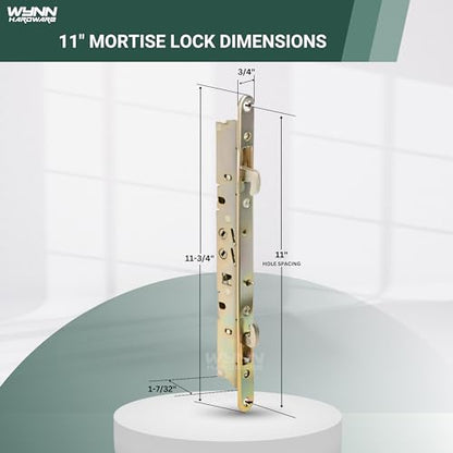 11-3/4" Multi-Point Alloy Steel Mortise Lock with Face Plate for Sliding Patio Glass Door with 11" inch Hole Spacing | 2 Point Locking Security Hardware Mechanism Latch Replacement - size: 11-3/4" Mortise Lock