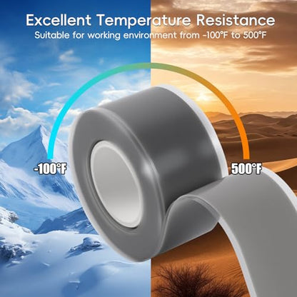 2-Pack Gray Silicone Repair Tape (20 Ft Total) - Self Amalgamating Tape for Duct Work & Hose Leaks - Heat Resistant Rubber Sealing Strip - Residue-Free & Easy-Peel Liner - color: Grey