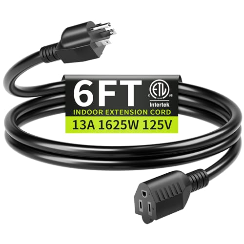 16/3 Black Extension Cord 6 FT Indoor, Short Extension Cord for Laptops, Coffee Makers, Office Home Appliances, 3 Prong Small Resistant Cable Flexible, 13A 125V 1625W ETL Listed - color: Black, size: 6ft, style: 16AWG Extension Cord