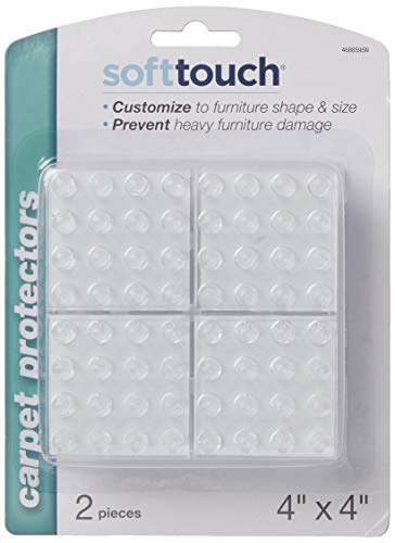 SoftTouch 4" Square Adhesive Anti-Dent Carpet Protectors with 5/8" Spiked Bottom, Self-Stick Spiked Furniture Pads for Tables, Beds, Sofas, Chairs, Set of 2, Clear - style: 5/8" Deep Pile Carpet