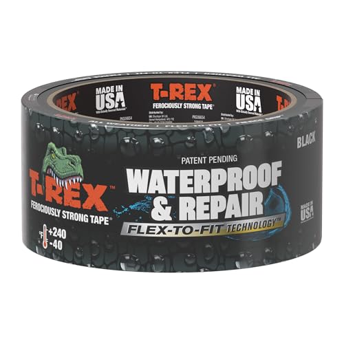 T-REX Flexible Waterproof Tape - Heavy Duty Adhesive Waterproofing Tape for Repair, Leaks, Roof Patches - Extreme Weather & UV Resistance - Black, 1.88" x 30 ft. (Pack of 1) - size: 1-pack Black