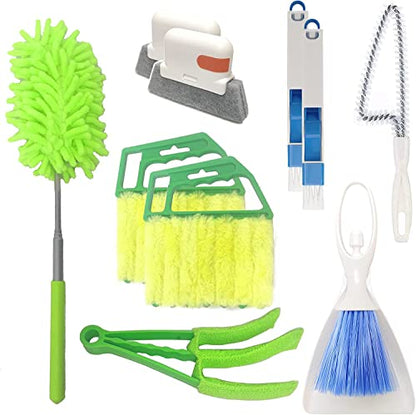 10 Pcs Venetian Window Blind Cleaner Duster Tool Set, Mini Blind Cleaner Duster Brush, Hand Held Air Conditioner Shutters Duster, Dirt Cleaner for Blind, Fan, Air Conditioner, Window Groove Gap(Green) - color: Green