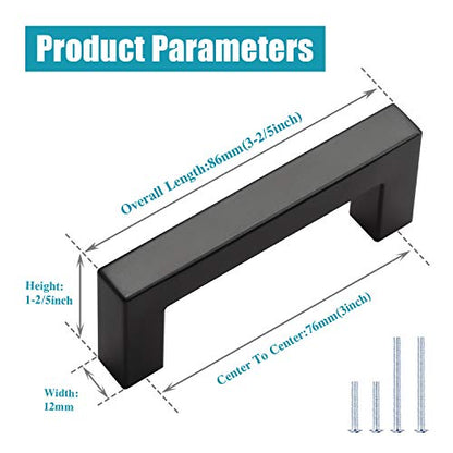 KNOBWELL 6 Pack 3 inch Kitchen Cabinet Pulls and Handles Matte Black, Bathroom Kitchen Cupboard Door Handles, 3" Hole to Hole Distance, Matte Black - color: Matte Black, size: Hole Center:3 Inch(76mm)