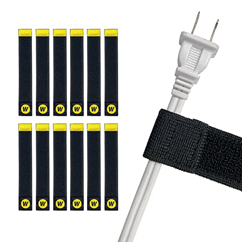 Selfie Straps by Wrap-It Storage - 6-inch (12-Pack) Black - Elastic Hook and Loop Cord Organizer Wraps for Phone Charger, Computer, Electrical Charging Cord and Cable Storage and Organization - size: 6" (12-Pack)