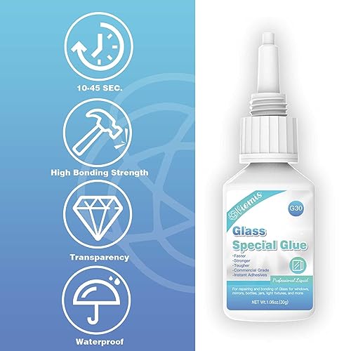 Glass Glue, 30g, Instant Strong Bond for Glass, Acrylic, Waterproof, Dries Clear, Quick Curing, Ideal for Craft, Jewelry, Rhinestone, Crystal, Mirror, Glasses - size: 30g*1, style: Glass Glue