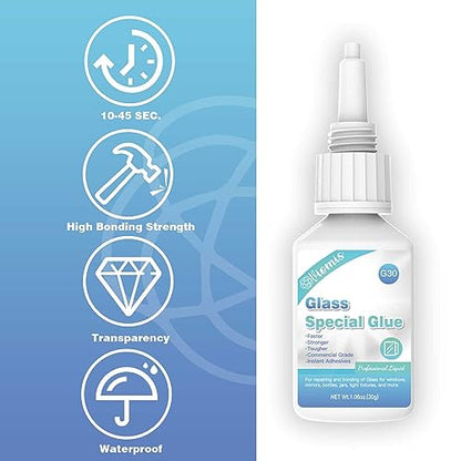 Glass Glue, 30g, Instant Strong Bond for Glass, Acrylic, Waterproof, Dries Clear, Quick Curing, Ideal for Craft, Jewelry, Rhinestone, Crystal, Mirror, Glasses - size: 30g*1, style: Glass Glue