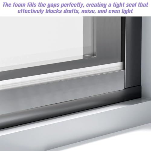 3Pcs 196" Door Insulation White Weather Strip Window Seal Weather Seal Window Gap Filler Stripping for Winter Insulation Foam Self Adhesive Door Gap Filler Noise Blocker Draft Stopper, Wedge