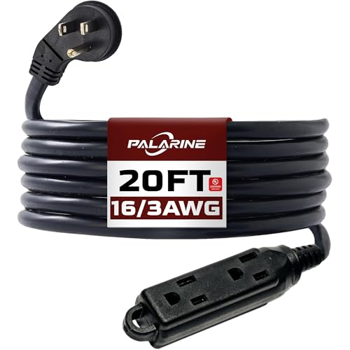 Indoor Extension Cord 3 Outlets Flat Plug Power Strip, UL Listed, 16 Gauge 20 ft Black 3 Prong Heavy Duty, 16/3 SJTW 13A Outlet Extender - color: Black, size: 20 FT