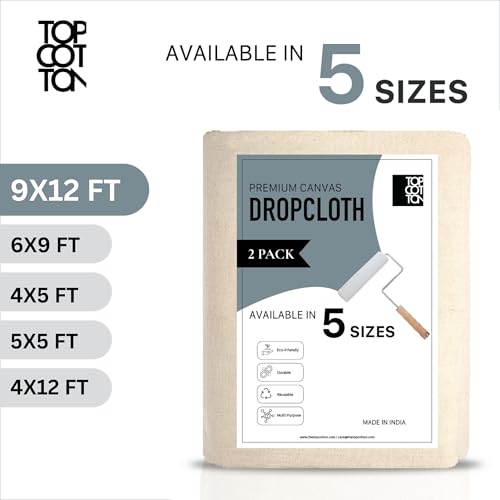 Top Cotton Canvas Drop Cloth 2Pcs, Reusable Paint Drop Cloth, 100% Recycled Cotton Canvas Tarp Cover for Painter, Furniture, Floor Protection, All Purpose Painters Dropcloth for Christmas DIY (9X12FT) - size: Pack of 2 - 9' x 12'