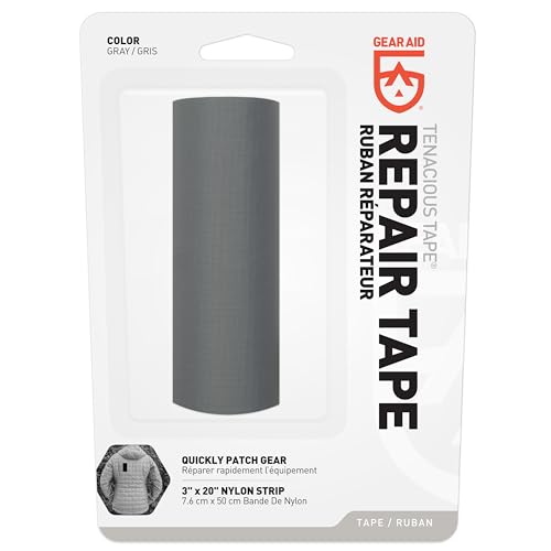 GEAR AID Tenacious Tape 3” x 20” Fabric and Vinyl Gear Repair Tape, Fix Holes and Rips in Puffy Jackets, Rain Gear, Tents, Sleeping Bags and Outdoor Equipment, Gray, 1 Roll - color: Gray, style: 3" × 20" (1 Roll)
