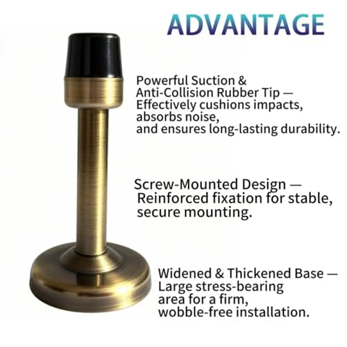 Zinc Alloy Door Stop Wall Mount, 78mm (3.07") Door Stopper with Rubber Bumper & Screws, Bronze Tone - Includes Mounting Hardware for Furniture & Door Protection