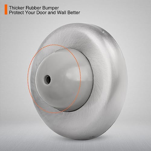 Convex Wall Door Bumper Stop Brushed Satin Nickel – 2-1/2” Outside Diameter Stainless Steel Cover with Bigger 1-1/4” Gray Rubber Bumper – Easy to Install with Screw - color: Convex-Satin Nickel, size: 1 Pack