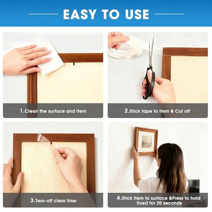 Double Sided Tape Heavy Duty - Nano Removable Adhesive Mounting Tape Wall Decor, Clear Sticky Picture Hanging Transparent Strips Command Tapes for Poster Carpet Art Craft Home Office School (10FT) - size: 10 FT