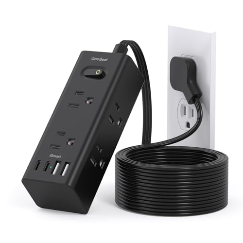 10Ft Extension Cord with Multiple Outlets, Flat Plug Power Strip Surge Protector with 10 Ft Long Cord, 6 Outlet 3 USB Ports (1 USB C), Multi Outlet Wall Plug for Travel, Dorm Room Essentials-Black - color: Black, size: 10FT