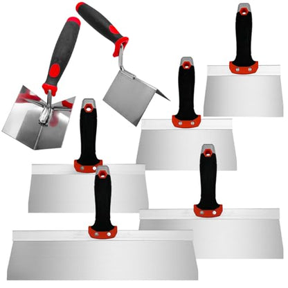 7 Pack Drywall Knife and Corner Tool Set, 6”8”10”12”14” Taping Knives, Outside Corner Trowel & Inside Corner Trowel for Joint Taping, Finishing, Patching - size: Taping Knife Set, 7pcs