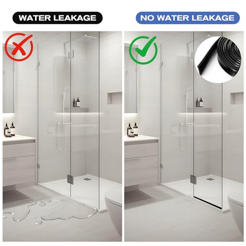Framed Shower Door Bottom Seal Shower Bottom Waterproof Door Rubber Sweep Trim 118 Inch Black Silicone Waterproof Trim Sweep Replacement Seal for Home Bathroom Showers, Tee Insert Shape
