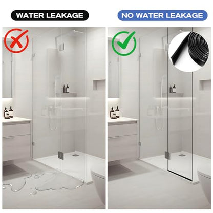Framed Shower Door Bottom Seal Shower Bottom Waterproof Door Rubber Sweep Trim 118 Inch Black Silicone Waterproof Trim Sweep Replacement Seal for Home Bathroom Showers, Tee Insert Shape