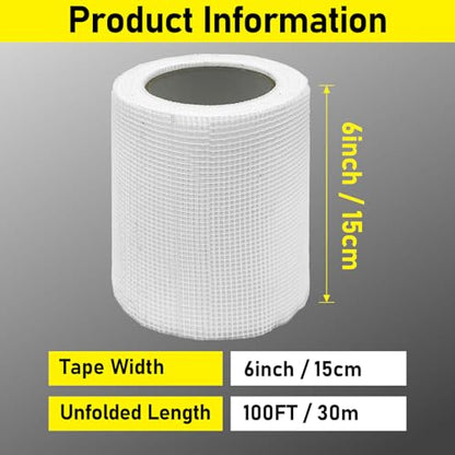 6" 100 Feet Drywall Joint Tape, Self-Adhesive Encrypted Fiberglass Drywall Repair Mesh Tape for Wall Cracks and Seam Patch - size: 6" x 100ft
