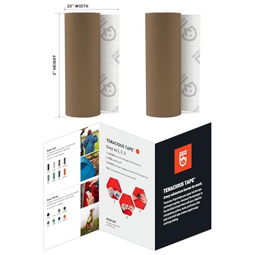 GEAR AID Tenacious Tape 3” x 20” Nylon Fabric Gear Repair Tape, Fix Holes and Rips in Puffy Jackets, Rain Gear, Tents, Sleeping Bags and Outdoor Equipment, Coyote, 2 Rolls - color: Coyote, style: 3" × 20" (2 Rolls)
