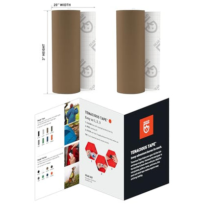 GEAR AID Tenacious Tape 3” x 20” Nylon Fabric Gear Repair Tape, Fix Holes and Rips in Puffy Jackets, Rain Gear, Tents, Sleeping Bags and Outdoor Equipment, Coyote, 2 Rolls - color: Coyote, style: 3" × 20" (2 Rolls)
