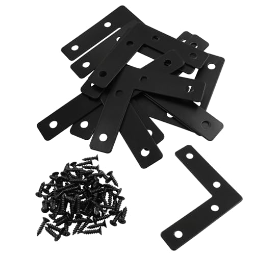 Bivethoi 20 Pcs L Shape Flat Mending Plates, 60 x 60mm (2.36" x 2.36") Stainless Steel Corner Braces with Screws, Flat Angle Brackets for Wood Furniture Repair, Cabinet, Shelf & DIY Projects, Black - size: 60x60mm/2.36"x2.36", style: L shape