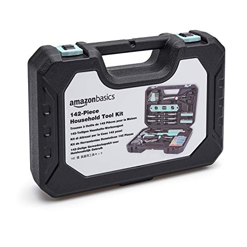 Amazon Basics 142-Piece Household Tool Kit for Home Repair, Hand Tools with Storage Case, 13.39 x 9.25 x 2.95 inch, Turquoise - color: Turquoise