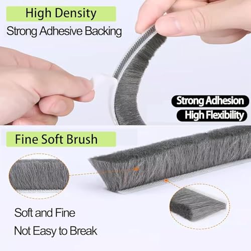 ZOMPAGO Strong Adhesive Brush Weather Stripping,0.4in Thick x 0.4in(W) x 33FT,Grey for Sliding Windows/Doors - Car Door Seal for Soundproofing,Dustproof,Winter Windproof & Warm,Waterproof,DIY Install - size: 1 Roll, 0.6 in X 0.4 in X 32.8 Ft, Grey