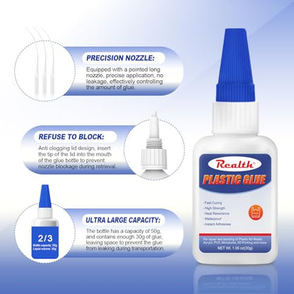 Super Glue for Plastic 30g, Plastic Glue Heavy Duty for 3D Printing Models, Car, ABS, PLA, PVC, DIY Kits, with Anti-Clog Cap - size: 30g, style: Plastic Glue