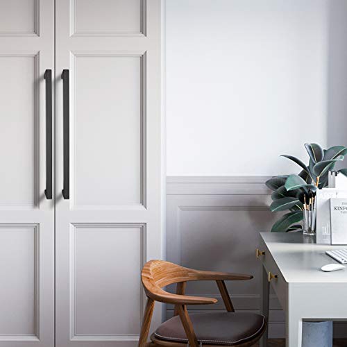 KNOBWELL 6 Pack Black Cabinet Pulls 12-3/5 inch Bathroom Cabinet Handles Long Stainless Steel Kitchen Cupboard Handles 12-3/5" Hole Spacing, 13" Overall Length - color: Matte Black, size: Hole Center:12-3/5 inch(320mm)