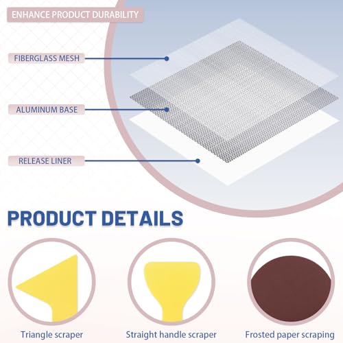 4 Pack 11.8 x 11.8in Drywall Repair Kit Self Adhesive, Fiberglass Mesh over Aluminum Sheet Drywall Patch for Wall Ceiling Large Hole Repair with 2 Sandpaper & 2 Scraper
