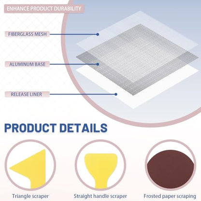 4 Pack 11.8 x 11.8in Drywall Repair Kit Self Adhesive, Fiberglass Mesh over Aluminum Sheet Drywall Patch for Wall Ceiling Large Hole Repair with 2 Sandpaper & 2 Scraper