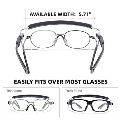 UKNOW Safety Goggles Over Glasses, Anti Fog Safety Glasses with Clear Wraparound Lens, ANSI Z87.1 Protective Eyewear - color: Black
