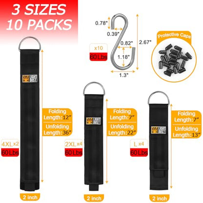 Hanging Extension Cord Holder - 10Pack 13" 22" 35" Handle Wrap Straps with S Hooks Heavy Duty Garage Organizer Tool Hangers - Garden Hose Power Electrical Cable Rope RV Shed Storage and Organization - size: 10Pack 13" 22" 35"