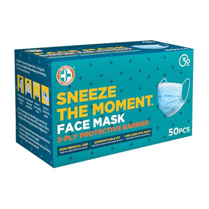 Be Smart Get Prepared 50 pcs FACE MASK, 3 Ply Protective Barrier, Single Use, Disposable Earloop – Home, Travel, Office, School, Work, Outdoors