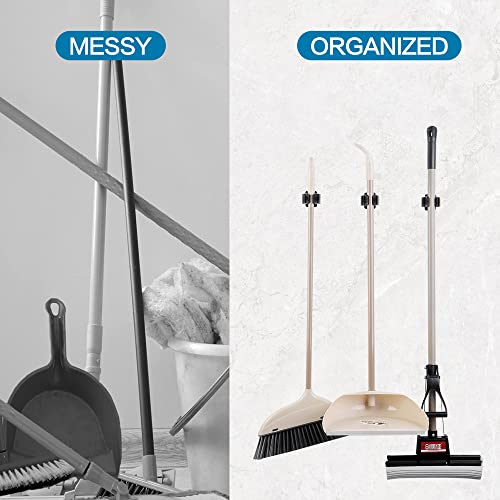 JAMEND CLXP 12PCS Broom and Mop Holder, Heavy Duty Garden Tool Organizer Rack Rake and Shovel Handle, Stainless Steel Mop Hanger. Wall Mounted with Screws.Matte Black - color: Matte Black, size: 12