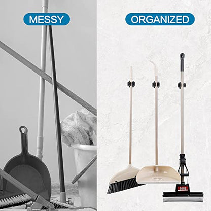 JAMEND CLXP 12PCS Broom and Mop Holder, Heavy Duty Garden Tool Organizer Rack Rake and Shovel Handle, Stainless Steel Mop Hanger. Wall Mounted with Screws.Matte Black - color: Matte Black, size: 12