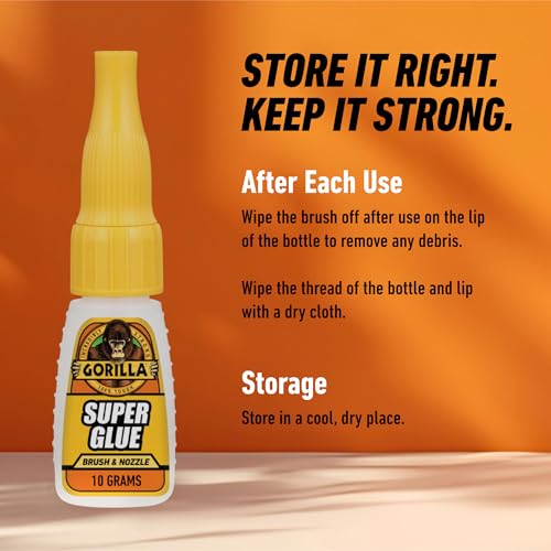 Gorilla Super Glue with Brush & Nozzle Applicator, Clear Glue, 12 Gram (Pack of 1) - All Purpose and Fast Setting for Projects and Repairs - size: 1 - Pack