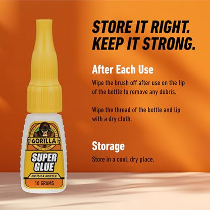 Gorilla Super Glue with Brush & Nozzle Applicator, Clear Glue, 12 Gram (Pack of 2) - All Purpose and Fast Setting for Projects and Repairs - size: 2 - Pack