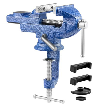 VEVOR Bench Vise, 3 Inch, Portable Workbench Vice with 360° Swivel Base, Quick Release Rotating Bench Clamp, Raised Base, Cast Iron Construction, for Woodworking, Metalworking, Drilling, and Cutting - size: 3inch