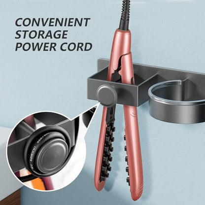 YUET Hair Dryer Holder Hairdryer Straightener Station Wall Mounted/Self Adhesive Metal Spiral Shelf Bracket Stand Hanger Organizer Blow Storage With Cable Tidy Rack For Dressing Table Bathroom (Grey) - color: Grey