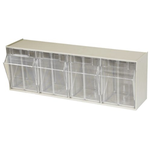 Akro-Mils TiltView Plastic Storage Cabinet with 4 Tilt Out Bins, Horizontal Plastic Parts Organizer, Teacher Toolbox, and Office Supply Organizer, 23-5/8" W x 8-3/16" H x 6-3/4" D, Stone - color: Stone, style: 4 Drawers